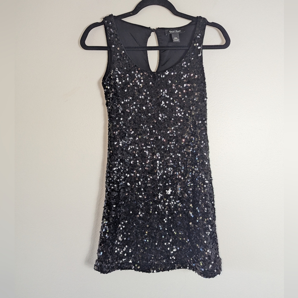 XXS White House Black Market Black Sequin Mini Party Dress
